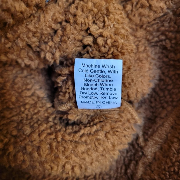 BLOOMING JOLLY Brown Sherpa Full Zip Hoodie w/ Colorful Tribal Pockets - Picture 6 of 7